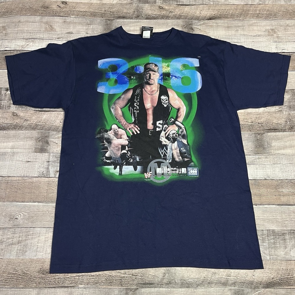 Stone Cold Steve Austin Shirt Size XL Blue Vintage 90s WWF Attitude Wrestling